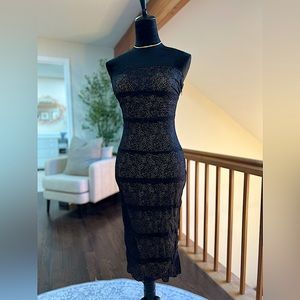 Black and cream lace midi dress